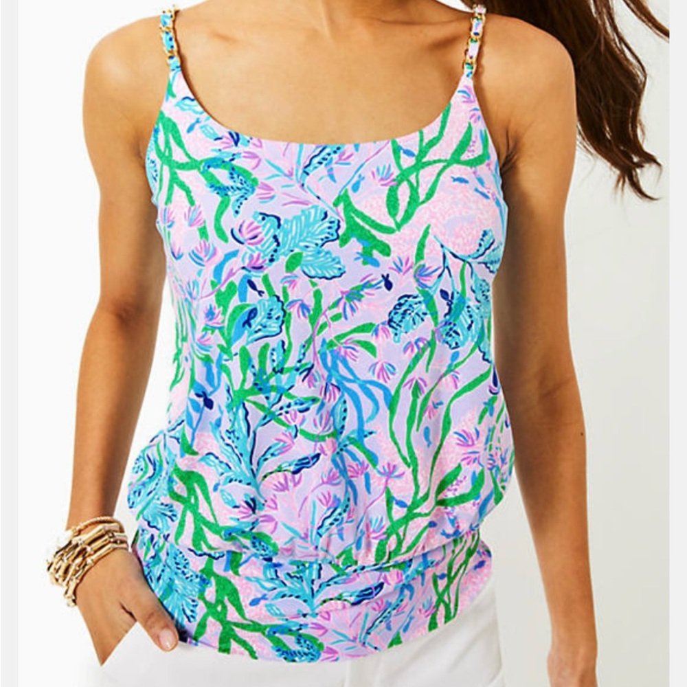 Lilly Pulitzer Blue and Green Sleeveless Fitted Camisole